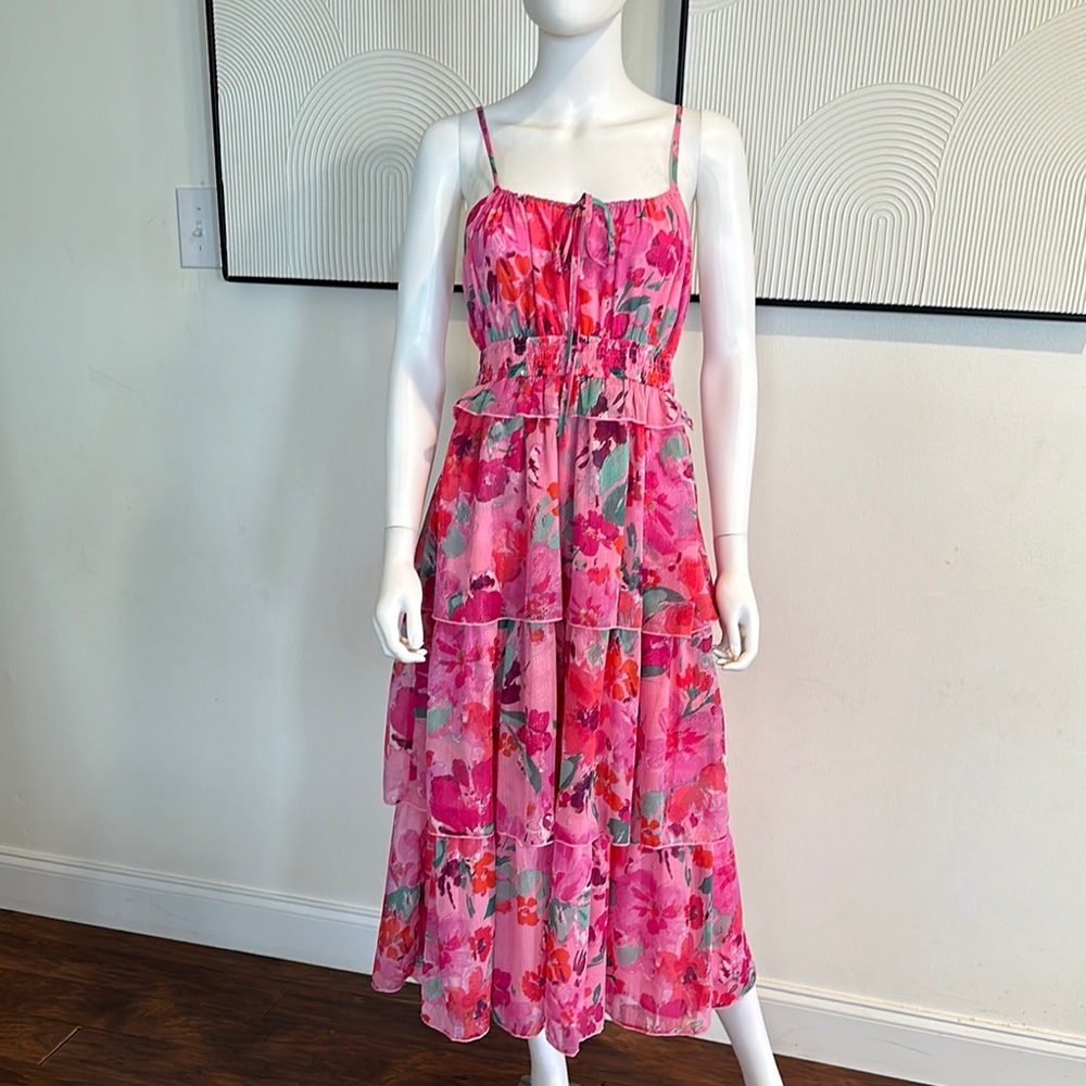 Vibrant Pink Floral Maxi Dress